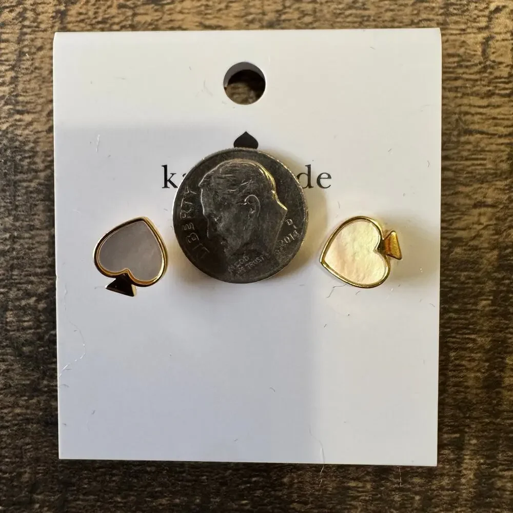 NWT Signature Spade Stud Earrings Mother of Pearl Gold